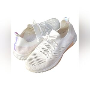 Sz 7 (38) White Irridescent Knit Slip-On Women's Sneakers